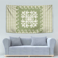 Green Ulu Palaka Quilt Pattern Tapestry Hawaii Culture Breadfruit - Polynesian Pride