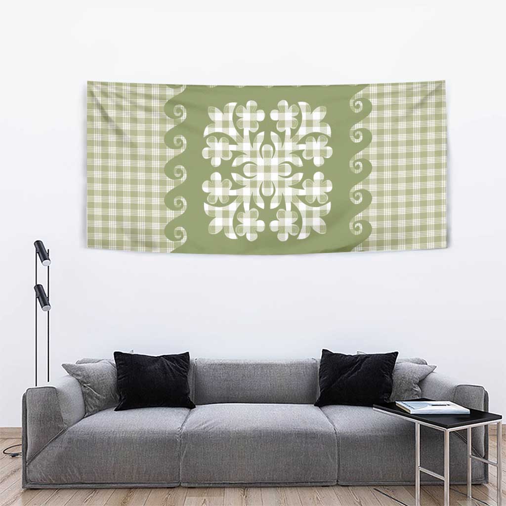 Green Ulu Palaka Quilt Pattern Tapestry Hawaii Culture Breadfruit - Polynesian Pride