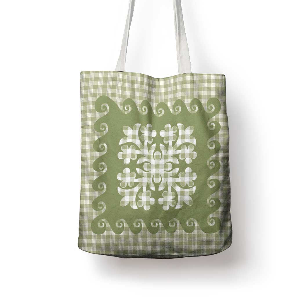Green Ulu Palaka Quilt Pattern Tote Bag Hawaii Culture Breadfruit - Polynesian Pride