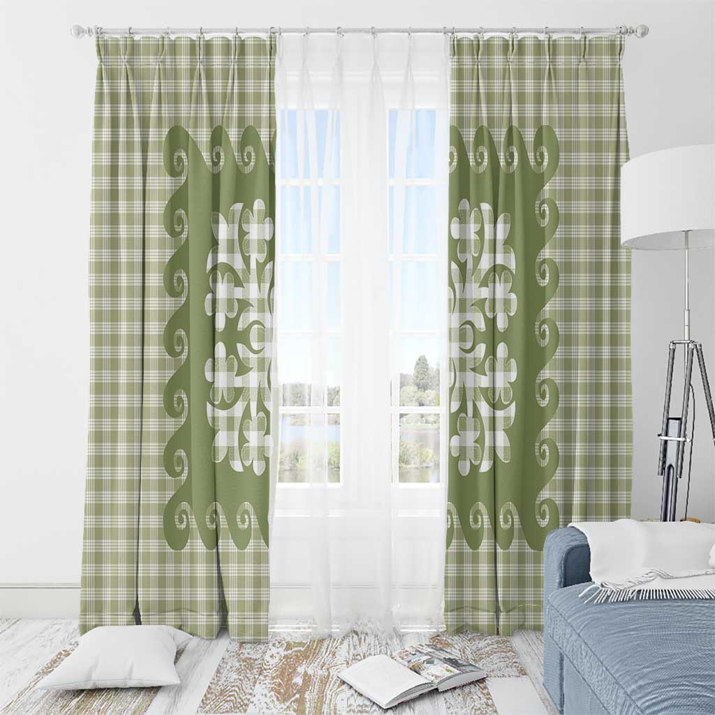 Green Ulu Palaka Quilt Pattern Window Curtain Hawaii Culture Breadfruit - Polynesian Pride