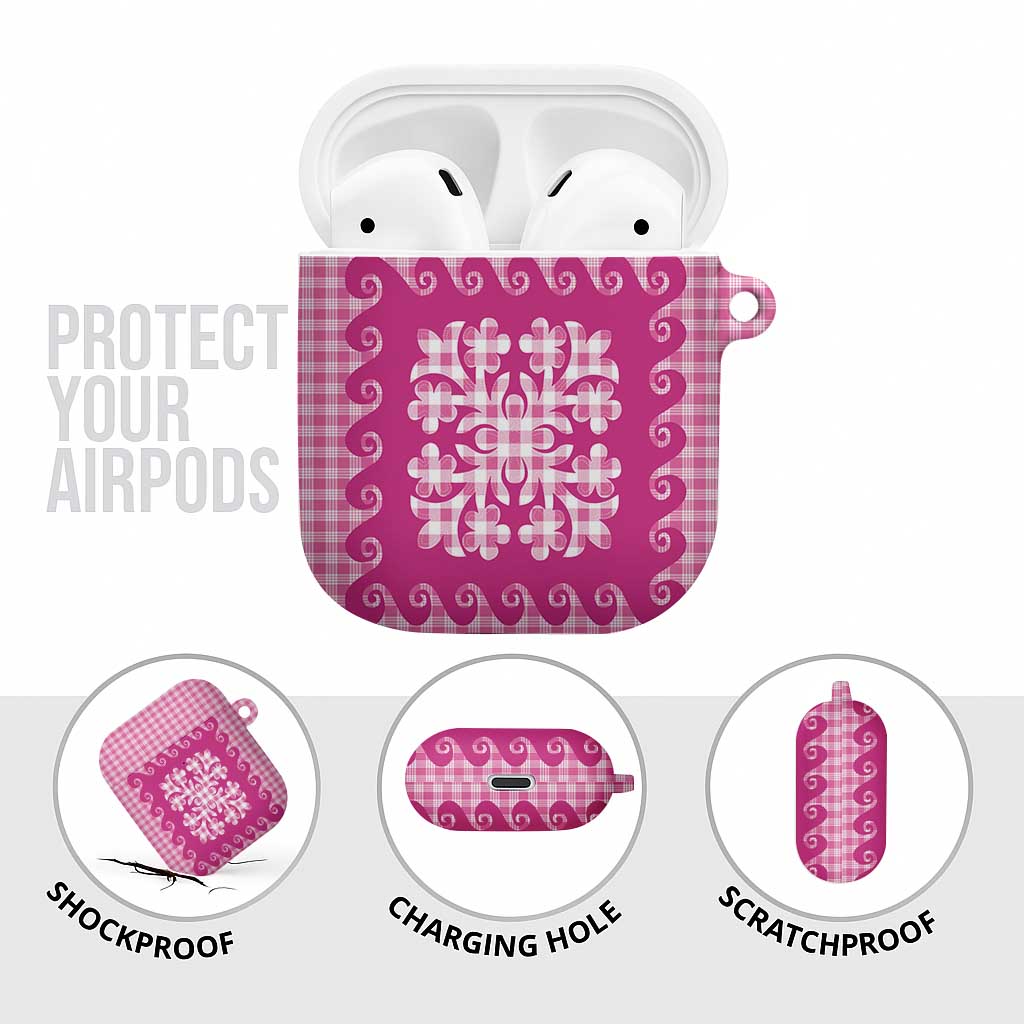 Pink Ulu Palaka Quilt Pattern AirPods Case Hawaii Culture Breadfruit - Polynesian Pride