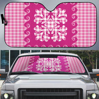 Pink Ulu Palaka Quilt Pattern Auto Sun Shade Hawaii Culture Breadfruit - Polynesian Pride