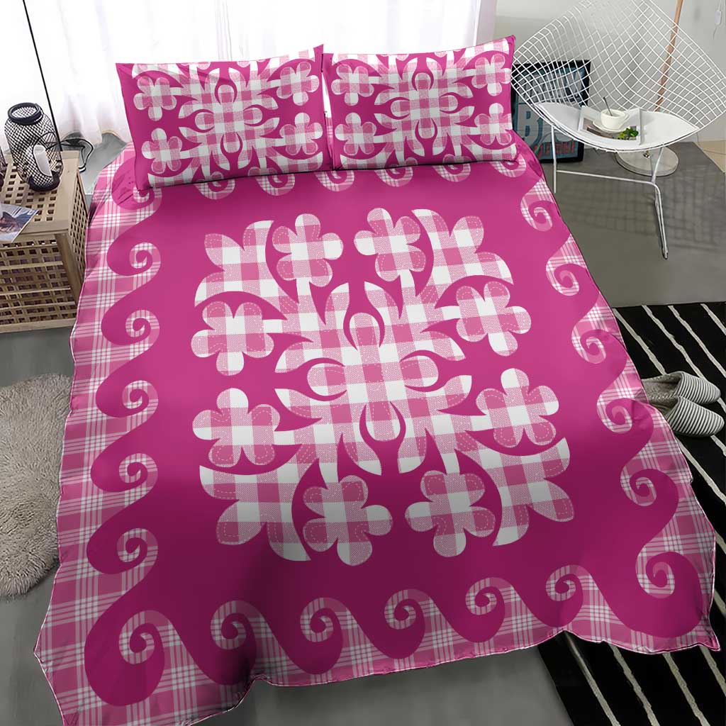 Pink Ulu Palaka Quilt Pattern Bedding Set Hawaii Culture Breadfruit - Polynesian Pride