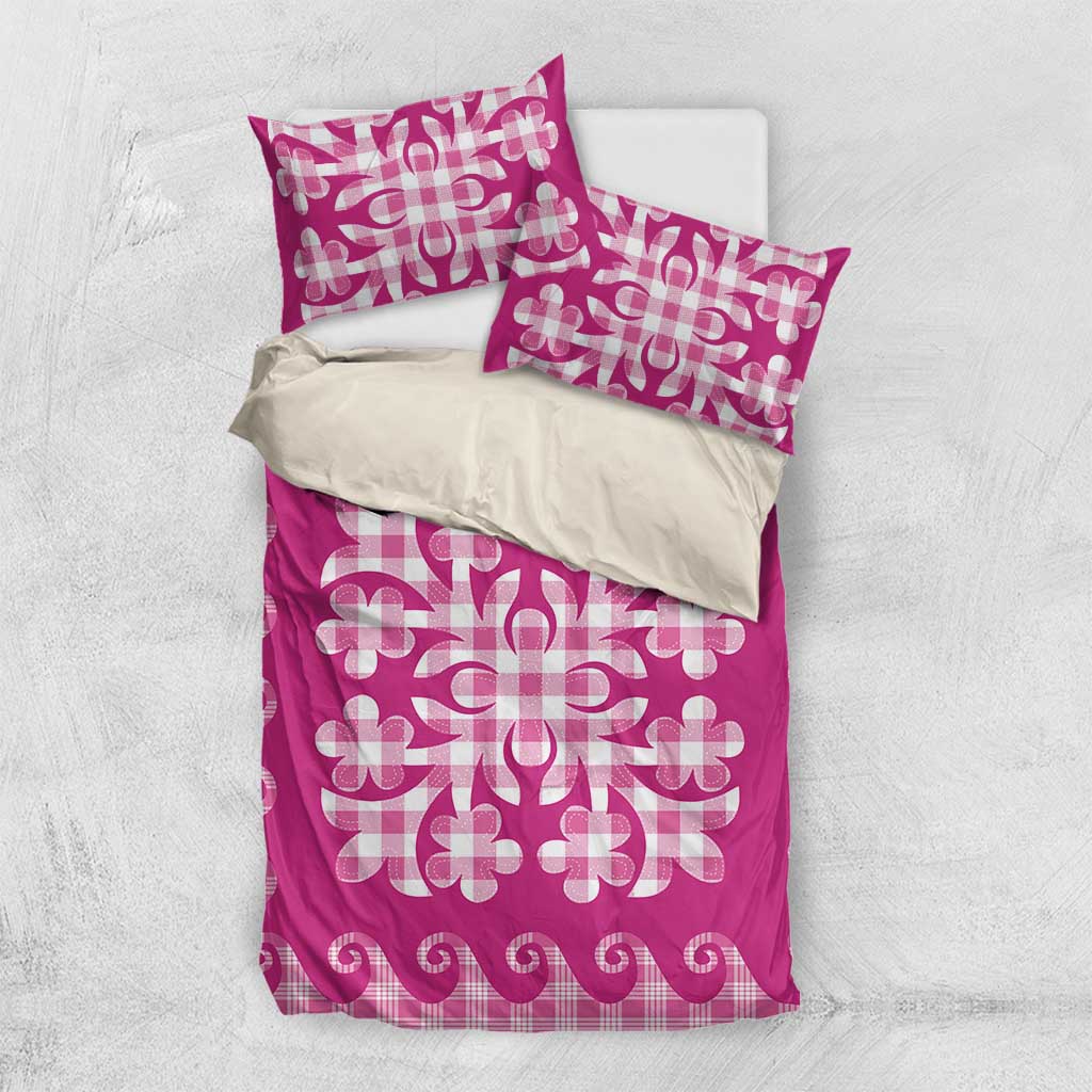Pink Ulu Palaka Quilt Pattern Bedding Set Hawaii Culture Breadfruit - Polynesian Pride
