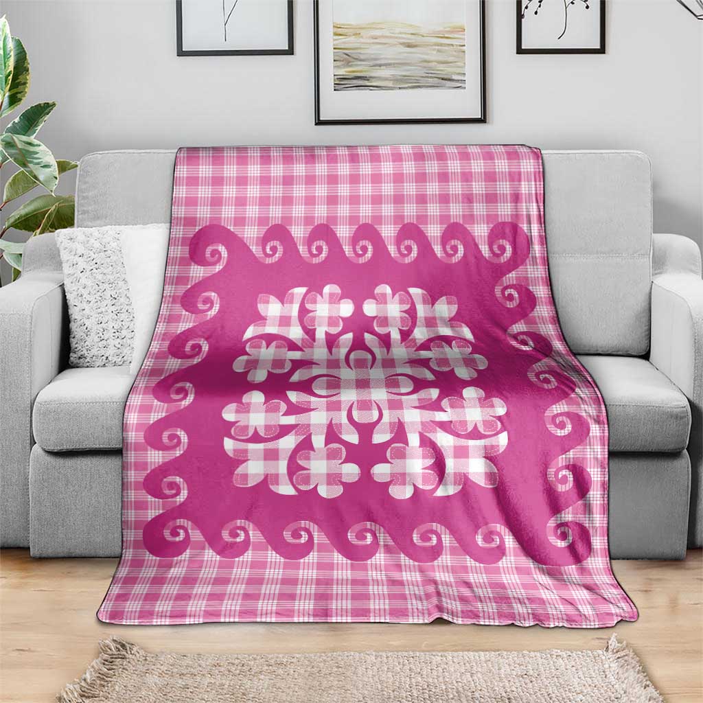 Pink Ulu Palaka Quilt Pattern Blanket Hawaii Culture Breadfruit - Polynesian Pride