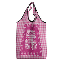 Pink Ulu Palaka Quilt Pattern Grocery Bag Hawaii Culture Breadfruit - Polynesian Pride