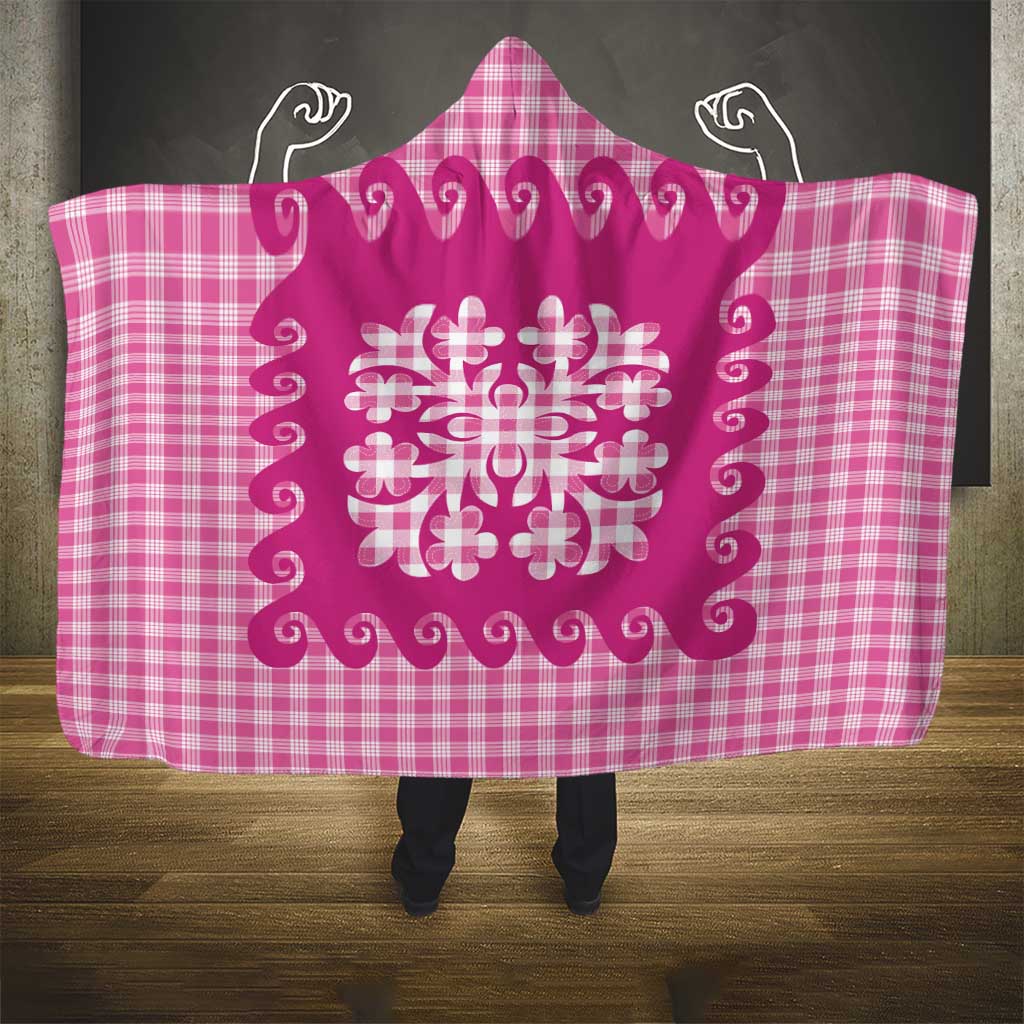 Pink Ulu Palaka Quilt Pattern Hooded Blanket Hawaii Culture Breadfruit - Polynesian Pride