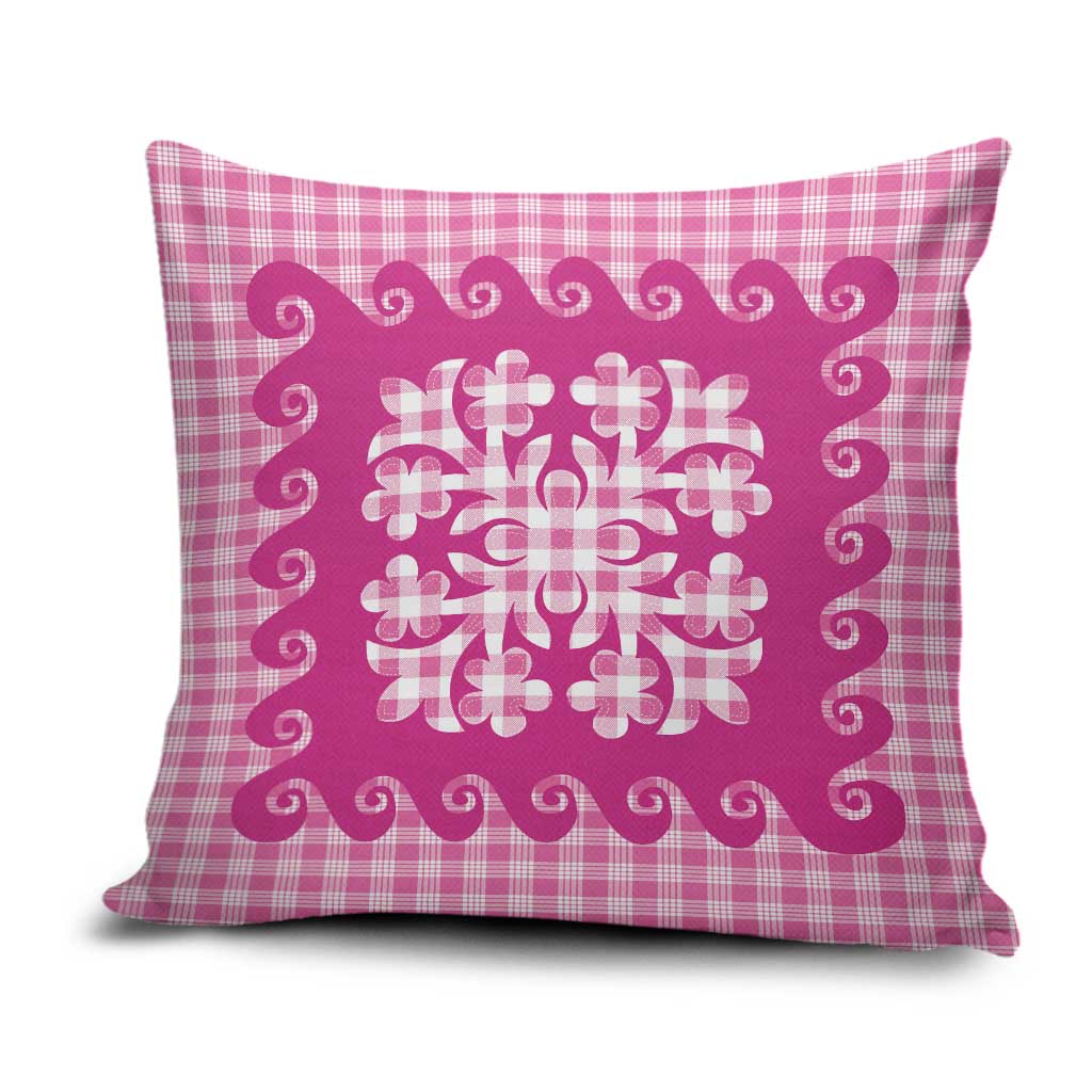 Pink Ulu Palaka Quilt Pattern Pillow Cover Hawaii Culture Breadfruit - Polynesian Pride