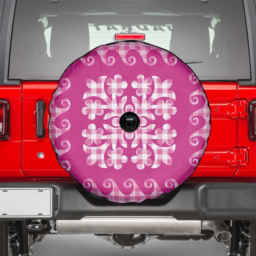 Pink Ulu Palaka Quilt Pattern Spare Tire Cover Hawaii Culture Breadfruit - Polynesian Pride