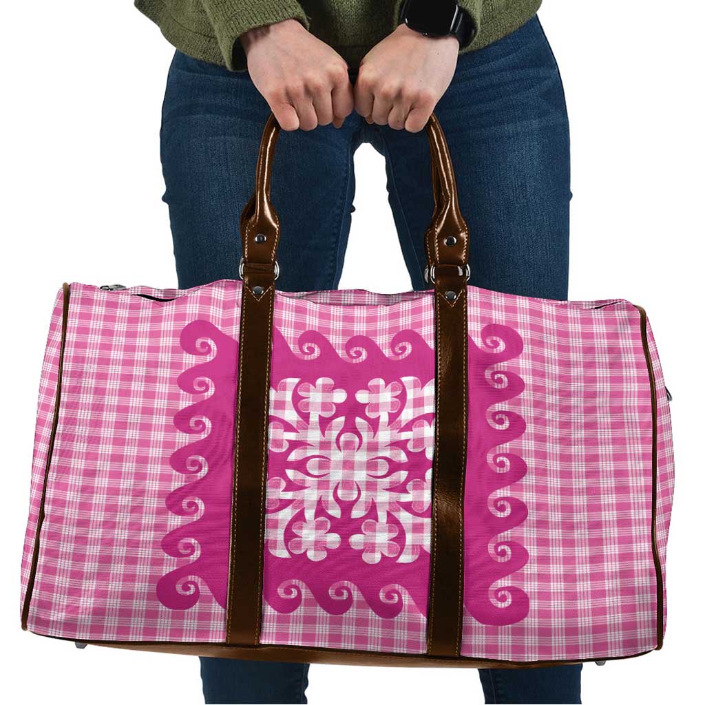 Pink Ulu Palaka Quilt Pattern Travel Bag Hawaii Culture Breadfruit - Polynesian Pride