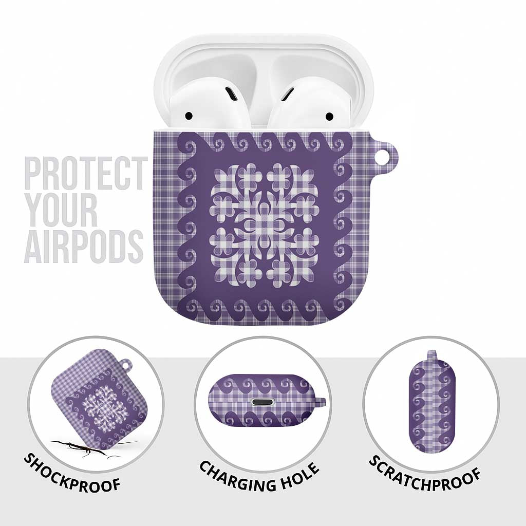 Purple Ulu Palaka Quilt Pattern AirPods Case Hawaii Culture Breadfruit - Polynesian Pride
