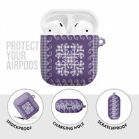 Purple Ulu Palaka Quilt Pattern AirPods Case Hawaii Culture Breadfruit - Polynesian Pride