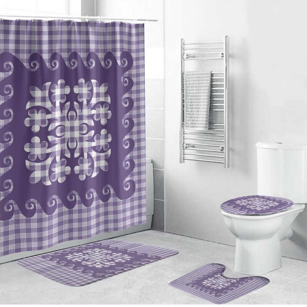 Purple Ulu Palaka Quilt Pattern Bathroom Set Hawaii Culture Breadfruit - Polynesian Pride
