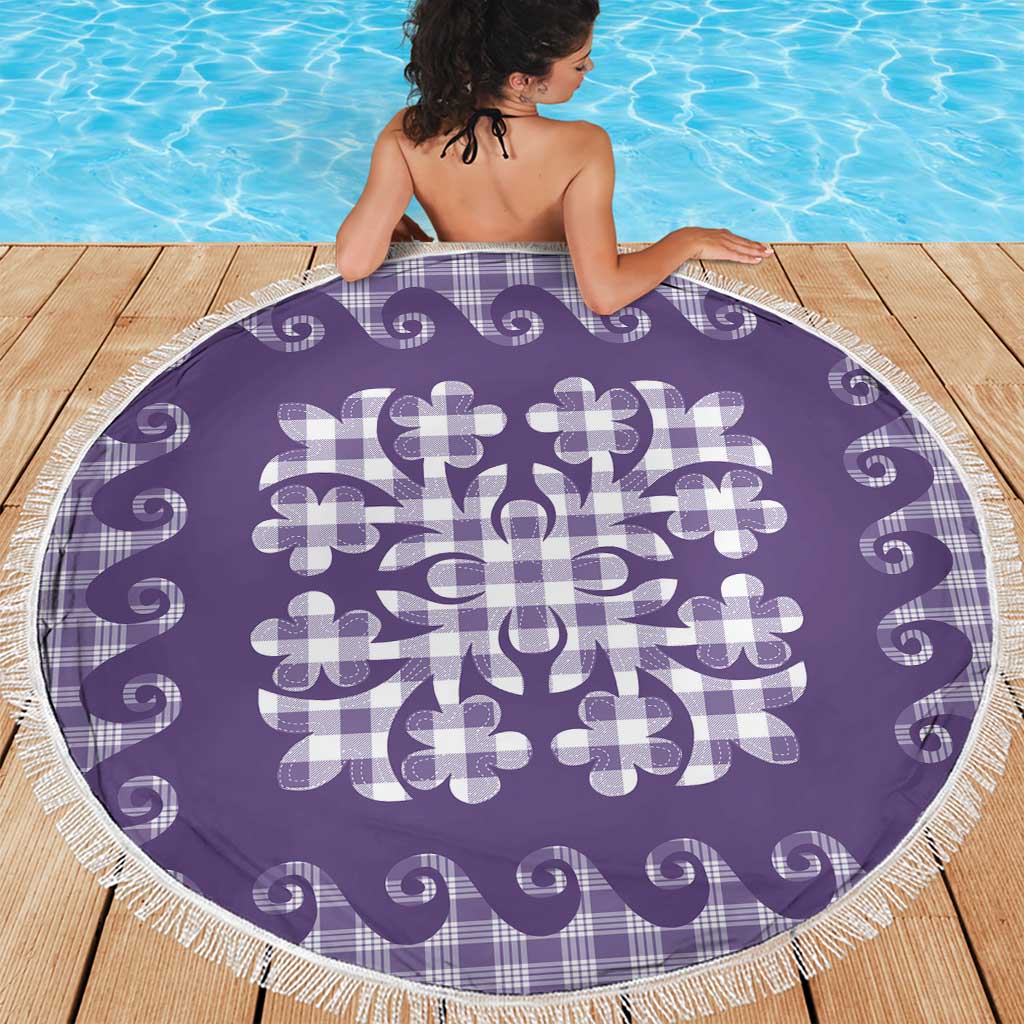 Purple Ulu Palaka Quilt Pattern Beach Blanket Hawaii Culture Breadfruit - Polynesian Pride