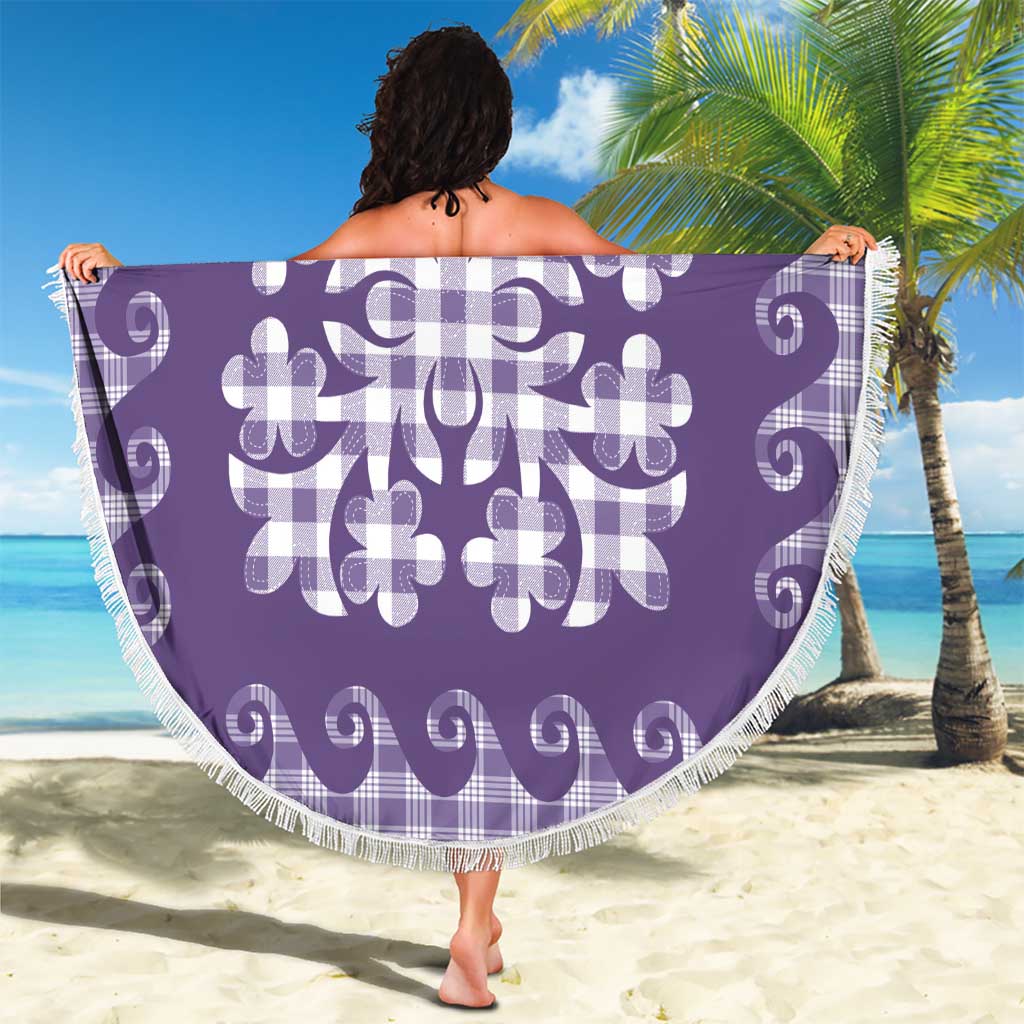 Purple Ulu Palaka Quilt Pattern Beach Blanket Hawaii Culture Breadfruit - Polynesian Pride