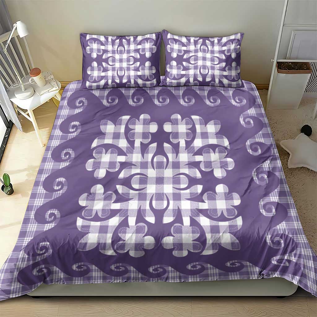 Purple Ulu Palaka Quilt Pattern Bedding Set Hawaii Culture Breadfruit - Polynesian Pride