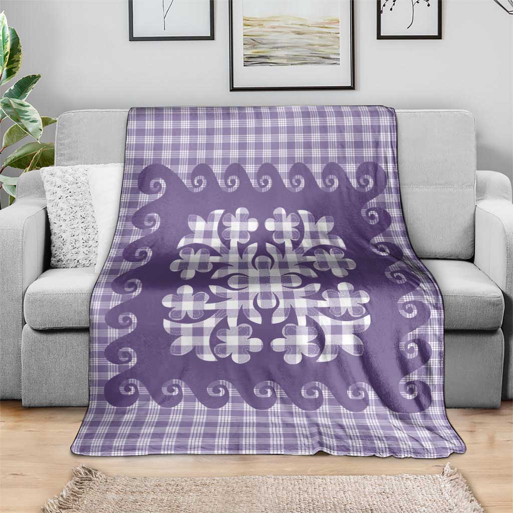 Purple Ulu Palaka Quilt Pattern Blanket Hawaii Culture Breadfruit - Polynesian Pride