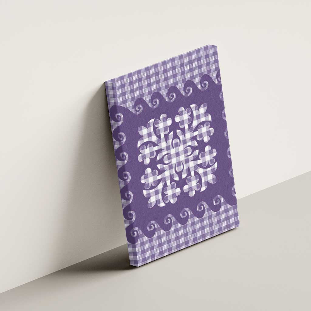 Purple Ulu Palaka Quilt Pattern Canvas Wall Art Hawaii Culture Breadfruit - Polynesian Pride