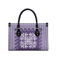 Purple Ulu Palaka Quilt Pattern Leather Bag Hawaii Culture Breadfruit - Polynesian Pride