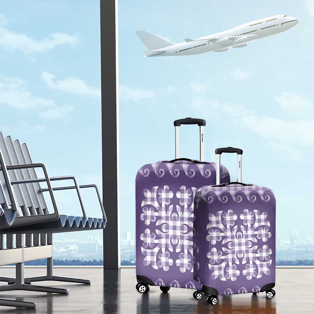Purple Ulu Palaka Quilt Pattern Luggage Cover Hawaii Culture Breadfruit - Polynesian Pride