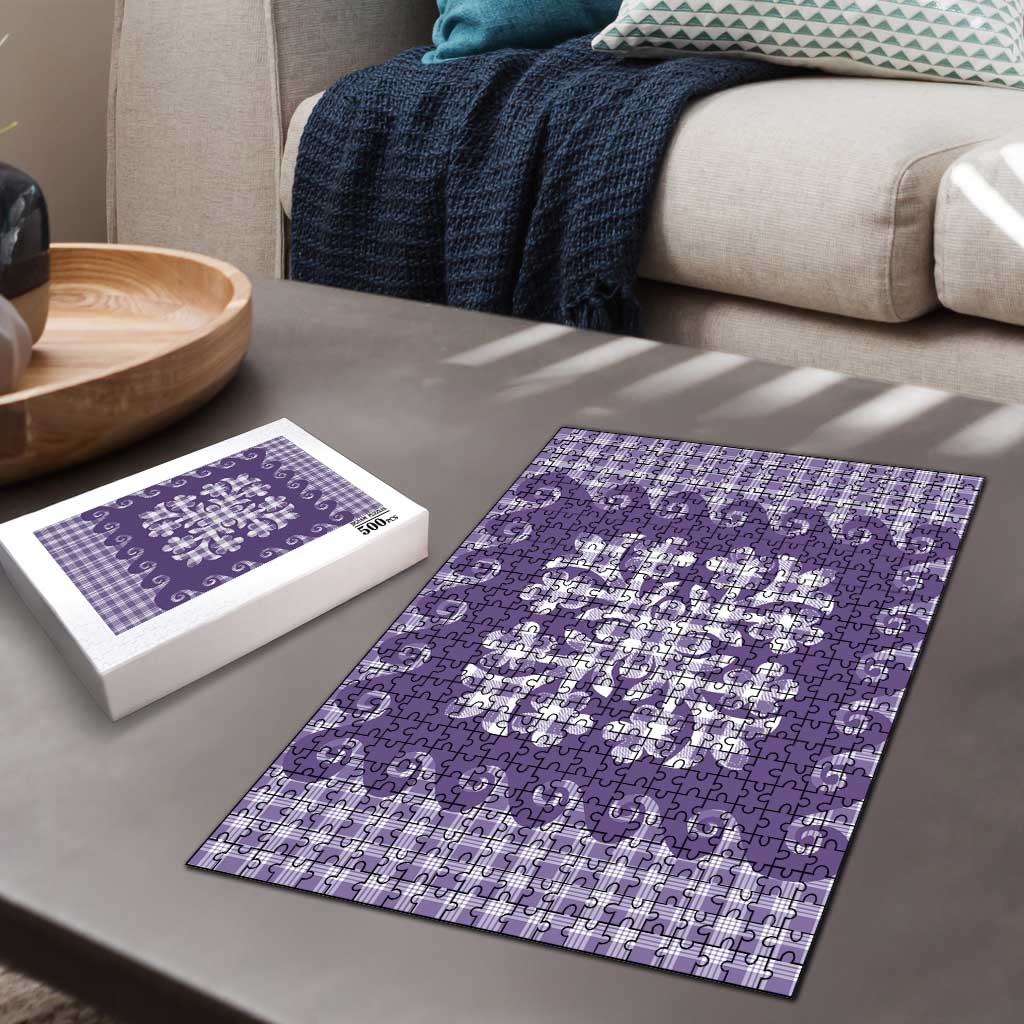 Purple Ulu Palaka Quilt Pattern Puzzle Hawaii Culture Breadfruit - Polynesian Pride