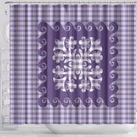 Purple Ulu Palaka Quilt Pattern Shower Curtain Hawaii Culture Breadfruit - Polynesian Pride
