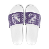Purple Ulu Palaka Quilt Pattern Slide Sandals Hawaii Culture Breadfruit - Polynesian Pride