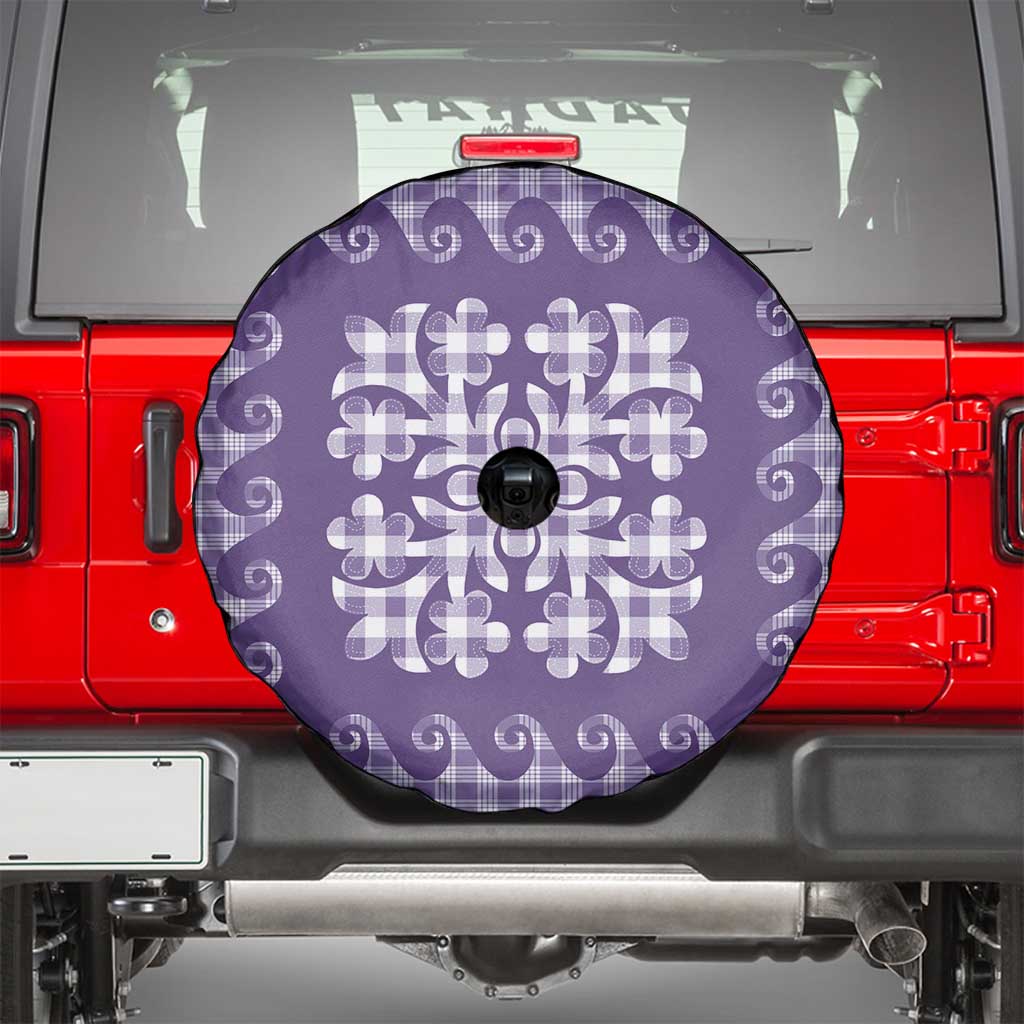 Purple Ulu Palaka Quilt Pattern Spare Tire Cover Hawaii Culture Breadfruit - Polynesian Pride