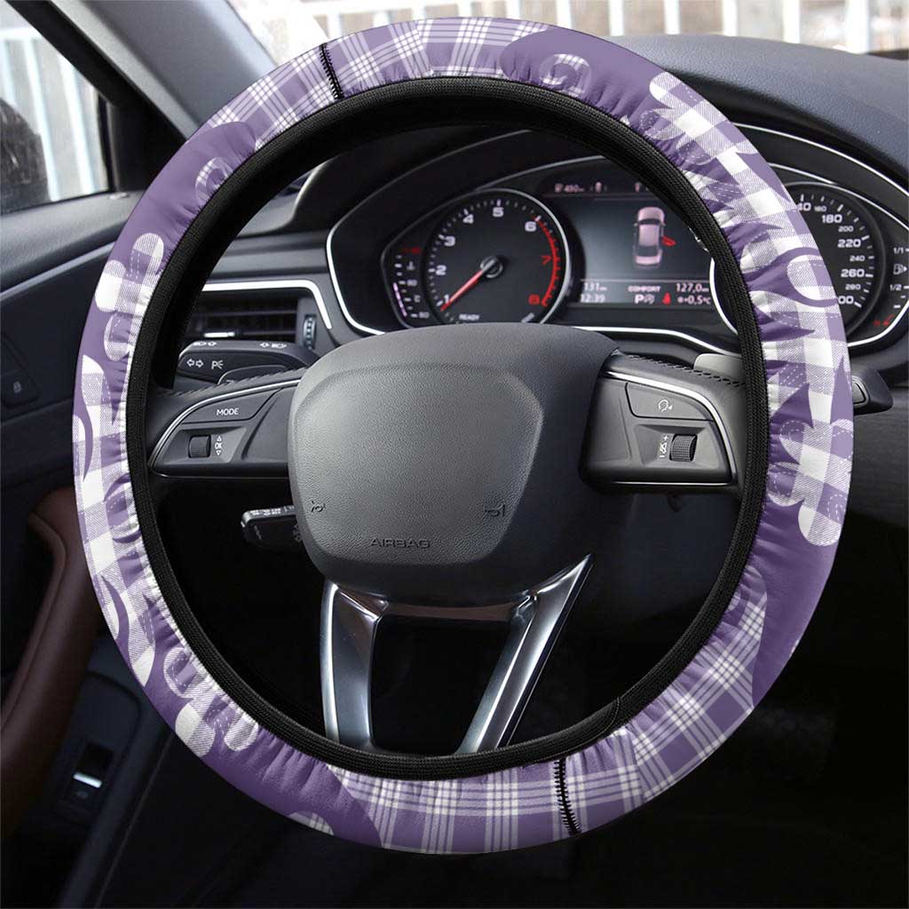Purple Ulu Palaka Quilt Pattern Steering Wheel Cover Hawaii Culture Breadfruit - Polynesian Pride
