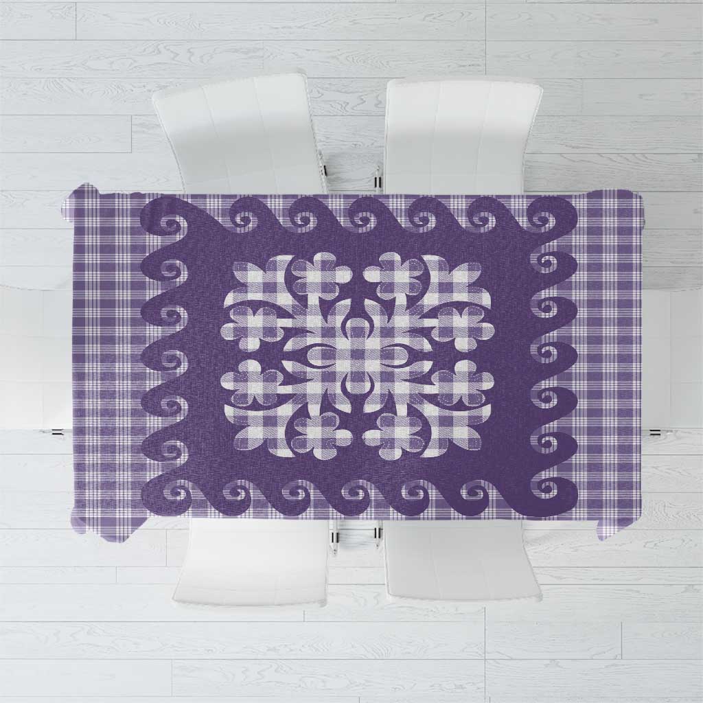 Purple Ulu Palaka Quilt Pattern Tablecloth Hawaii Culture Breadfruit - Polynesian Pride