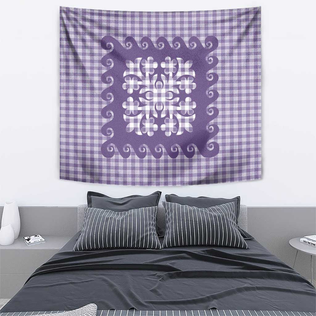 Purple Ulu Palaka Quilt Pattern Tapestry Hawaii Culture Breadfruit - Polynesian Pride