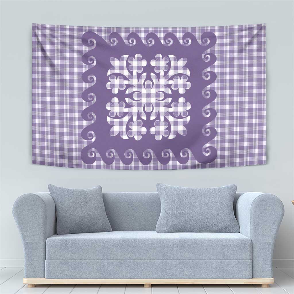Purple Ulu Palaka Quilt Pattern Tapestry Hawaii Culture Breadfruit - Polynesian Pride