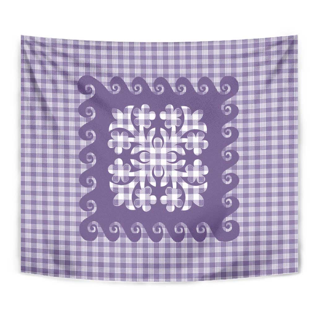 Purple Ulu Palaka Quilt Pattern Tapestry Hawaii Culture Breadfruit - Polynesian Pride