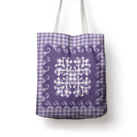 Purple Ulu Palaka Quilt Pattern Tote Bag Hawaii Culture Breadfruit - Polynesian Pride