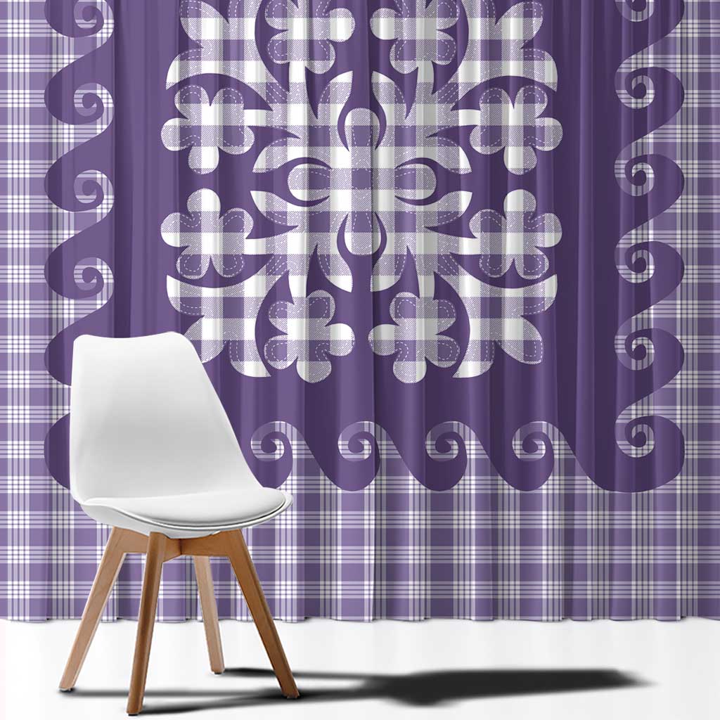 Purple Ulu Palaka Quilt Pattern Window Curtain Hawaii Culture Breadfruit LT9 - Polynesian Pride