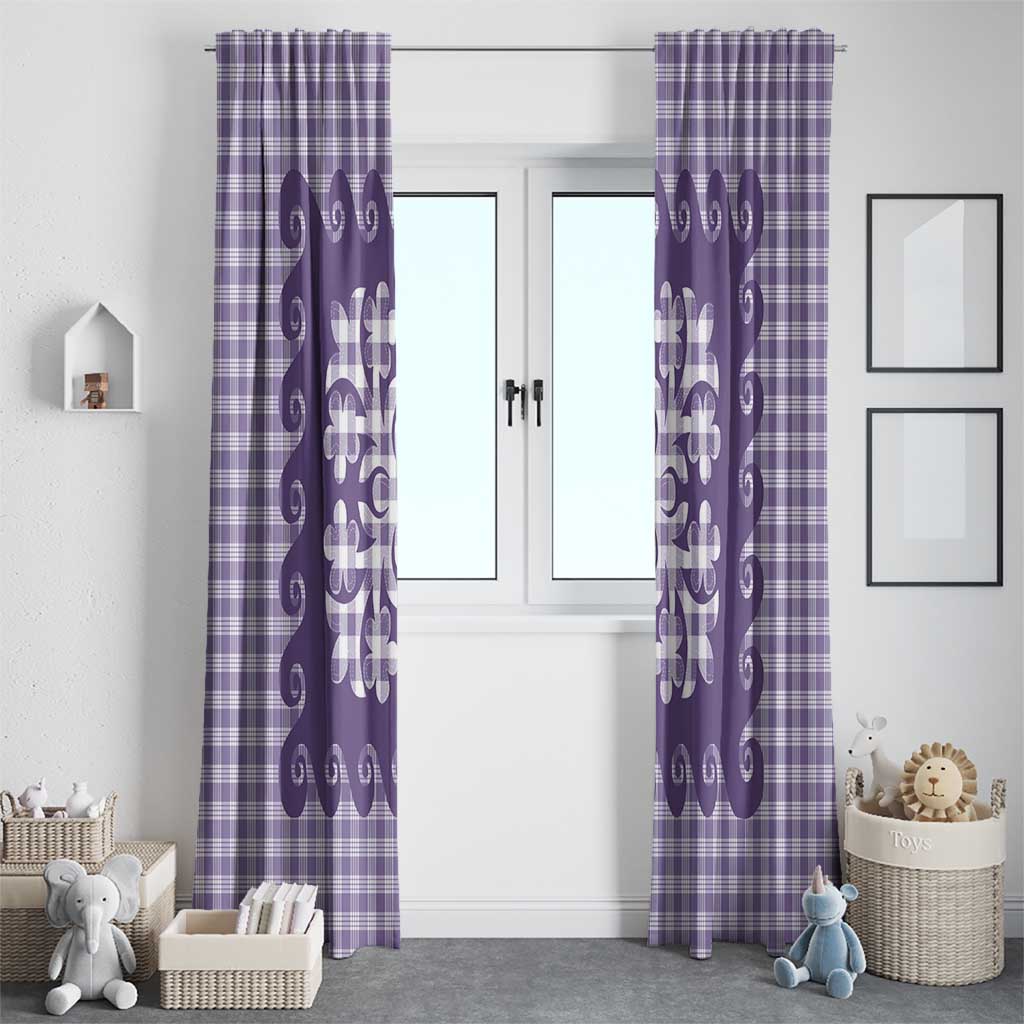 Purple Ulu Palaka Quilt Pattern Window Curtain Hawaii Culture Breadfruit LT9 - Polynesian Pride