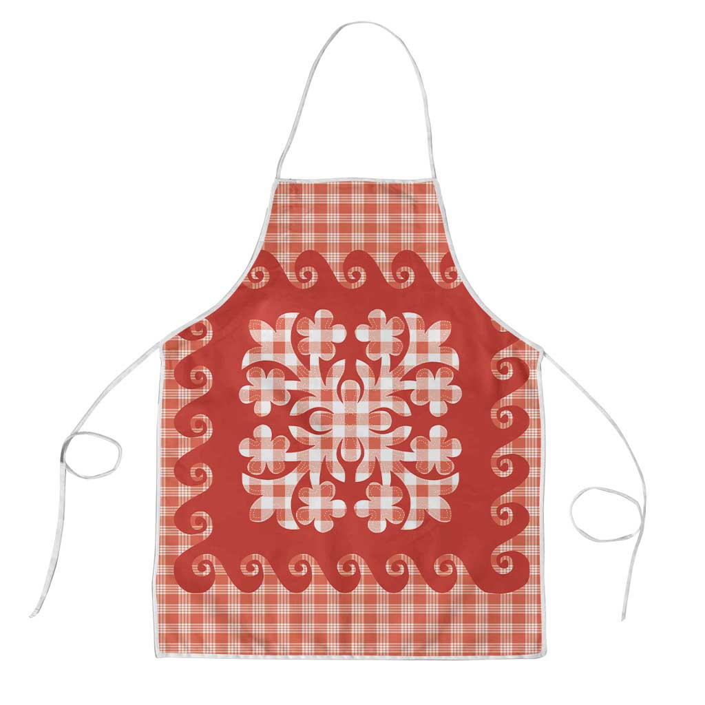 Red Ulu Palaka Quilt Pattern Apron Hawaii Culture Breadfruit - Polynesian Pride