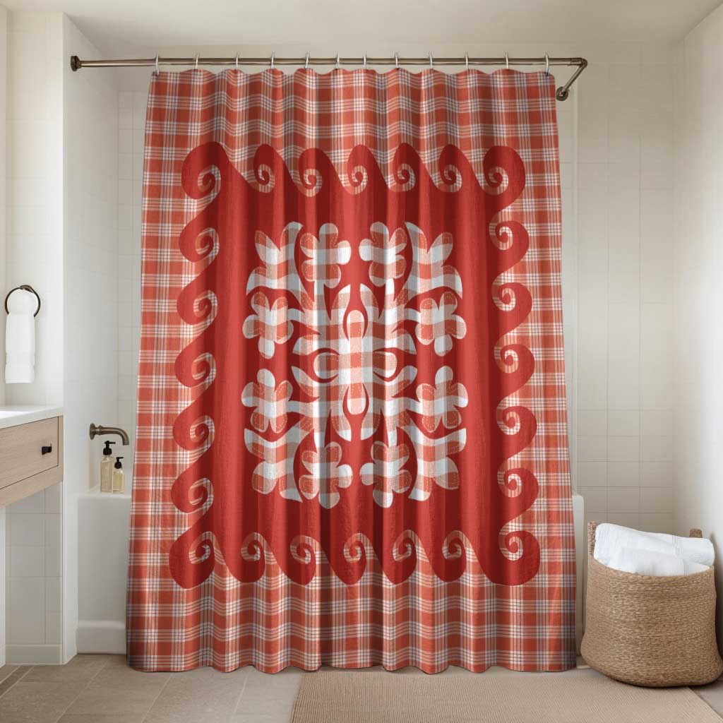 Red Ulu Palaka Quilt Pattern Bathroom Set Hawaii Culture Breadfruit - Polynesian Pride