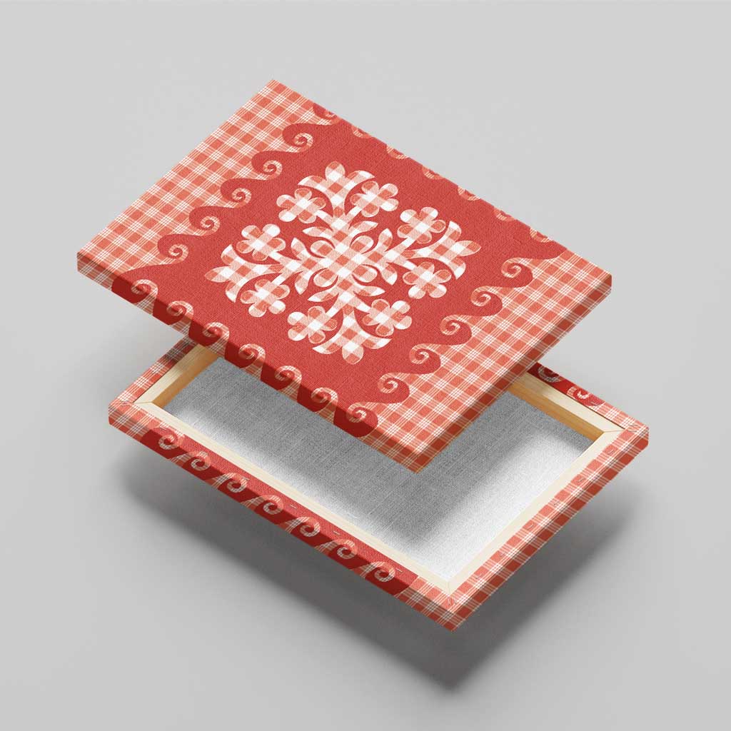 Red Ulu Palaka Quilt Pattern Canvas Wall Art Hawaii Culture Breadfruit - Polynesian Pride