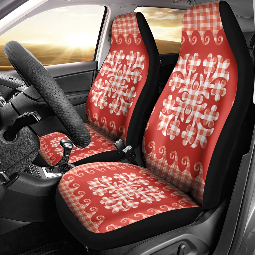 Red Ulu Palaka Quilt Pattern Car Seat Cover Hawaii Culture Breadfruit - Polynesian Pride