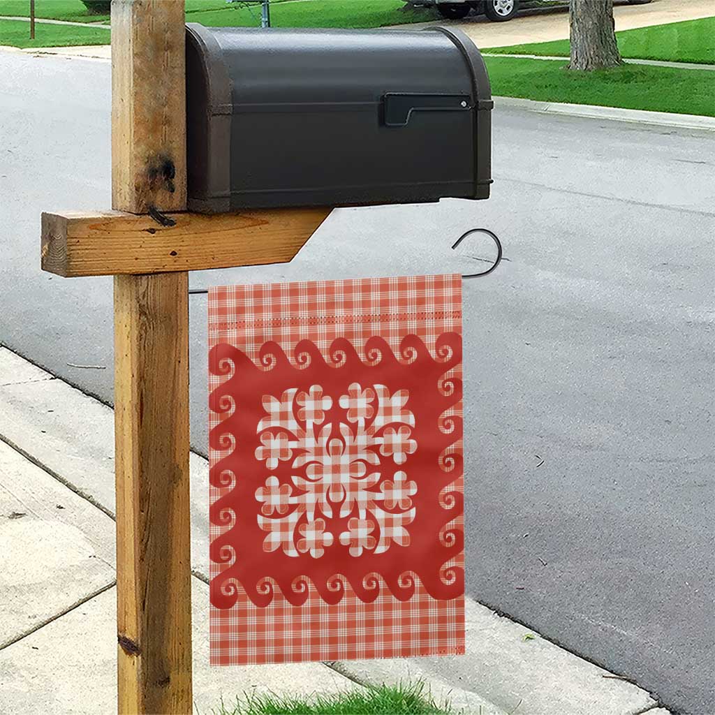 Red Ulu Palaka Quilt Pattern Garden Flag Hawaii Culture Breadfruit - Polynesian Pride