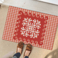 Red Ulu Palaka Quilt Pattern Rubber Doormat Hawaii Culture Breadfruit - Polynesian Pride