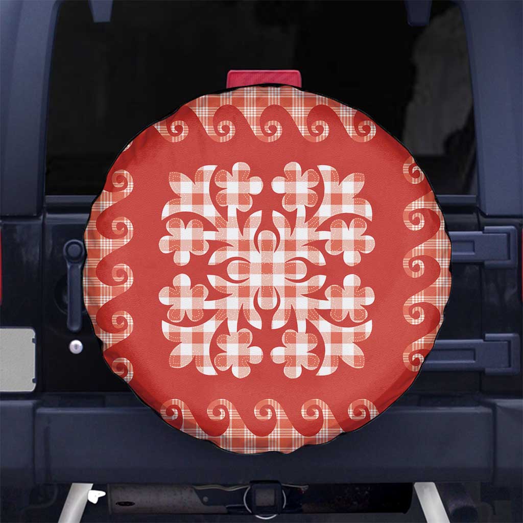 Red Ulu Palaka Quilt Pattern Spare Tire Cover Hawaii Culture Breadfruit - Polynesian Pride