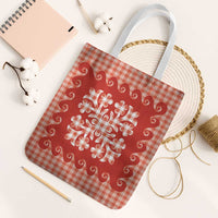 Red Ulu Palaka Quilt Pattern Tote Bag Hawaii Culture Breadfruit - Polynesian Pride