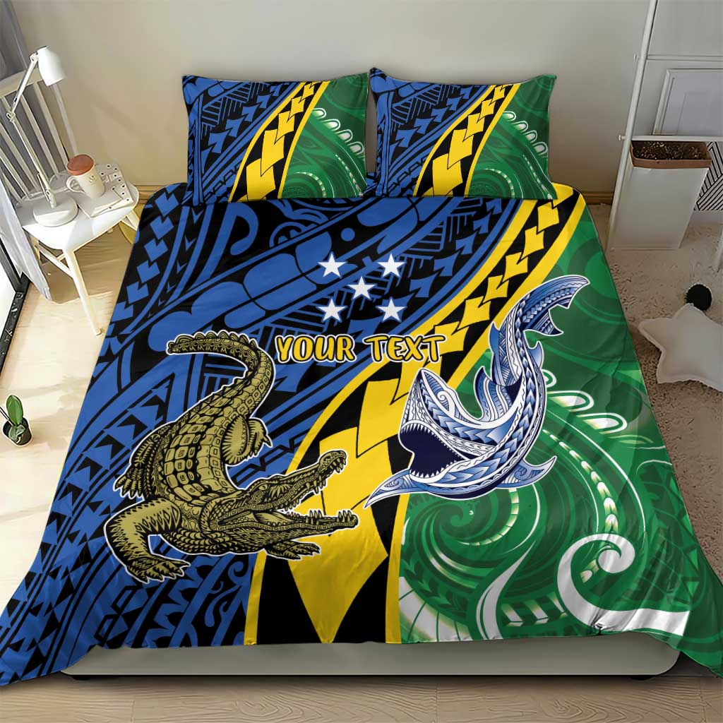 Personalised Crocodile and Shark Solomon Islands Bedding Set Polynesian Tribal Tattoo