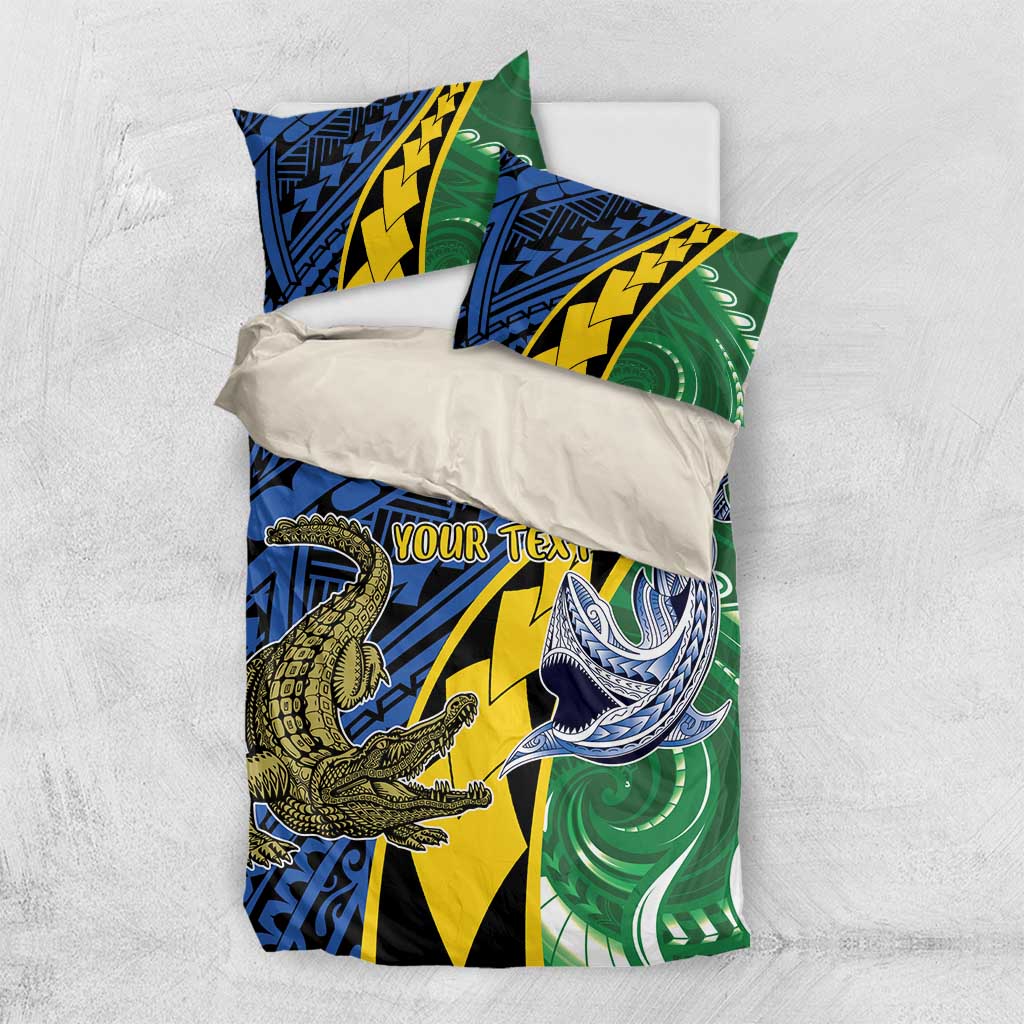 Personalised Crocodile and Shark Solomon Islands Bedding Set Polynesian Tribal Tattoo