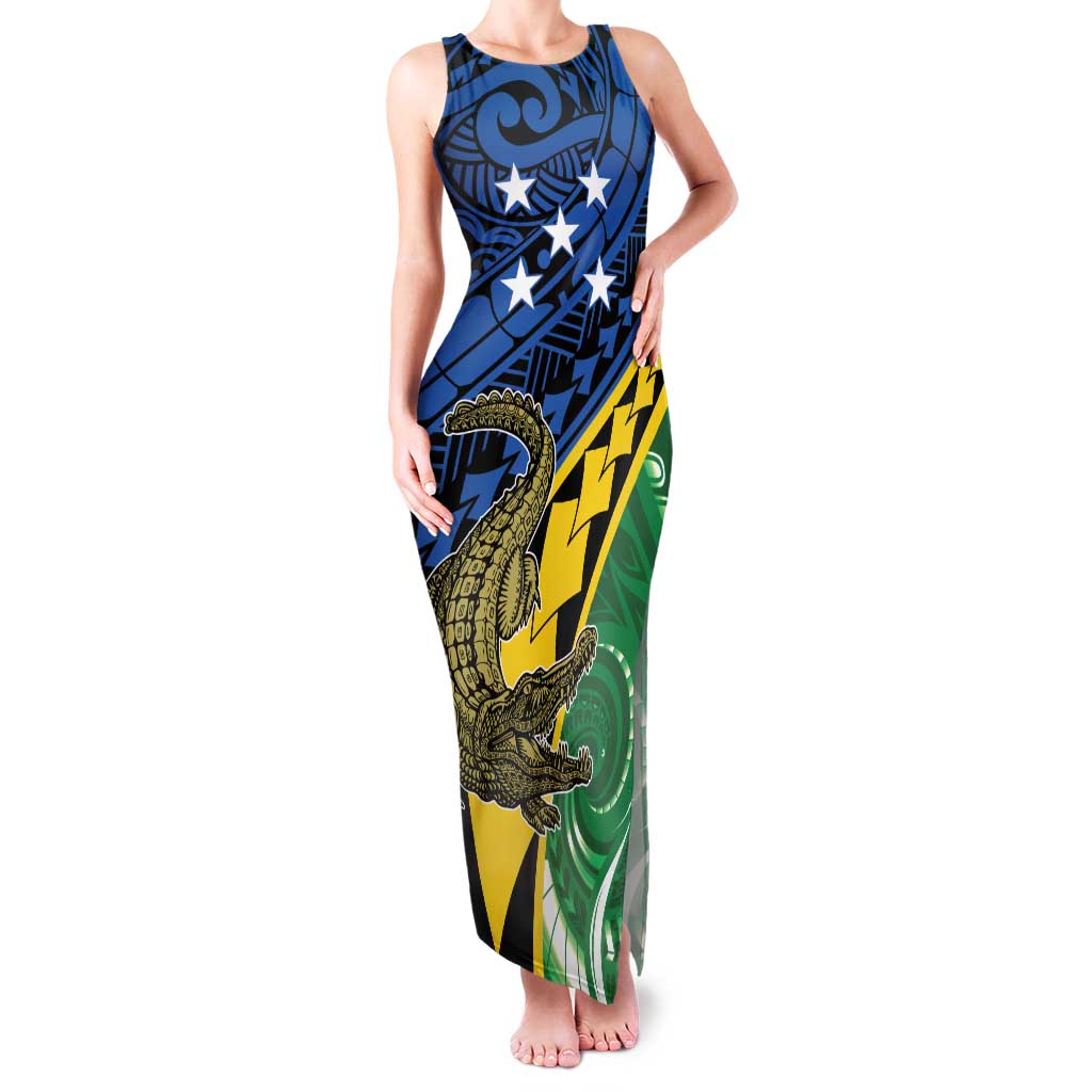 Personalised Crocodile and Shark Solomon Islands Family Matching Tank Maxi Dress and Hawaiian Shirt Polynesian Tribal Tattoo
