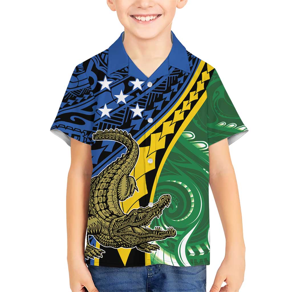 Personalised Crocodile and Shark Solomon Islands Hawaiian Shirt Polynesian Tribal Tattoo