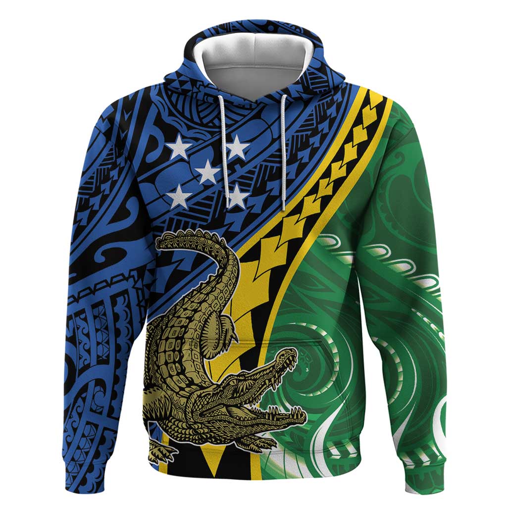 Personalised Crocodile and Shark Solomon Islands Hoodie Polynesian Tribal Tattoo