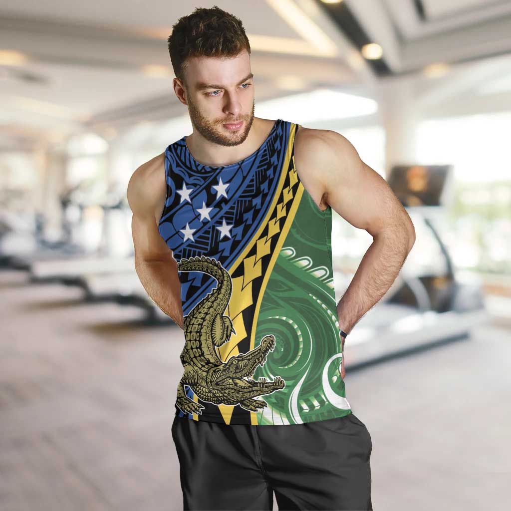 Personalised Crocodile and Shark Solomon Islands Men Tank Top Polynesian Tribal Tattoo